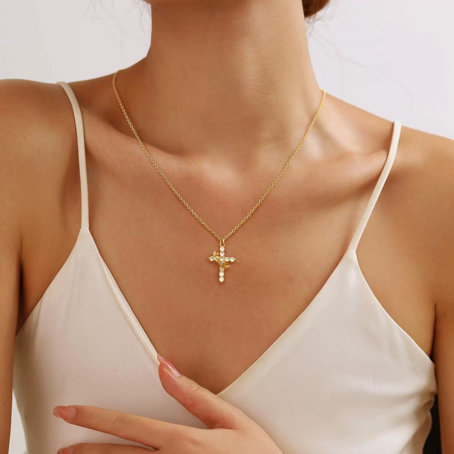 NESLEMY™Birth Gem cross crown zircon collarbone chain necklace
