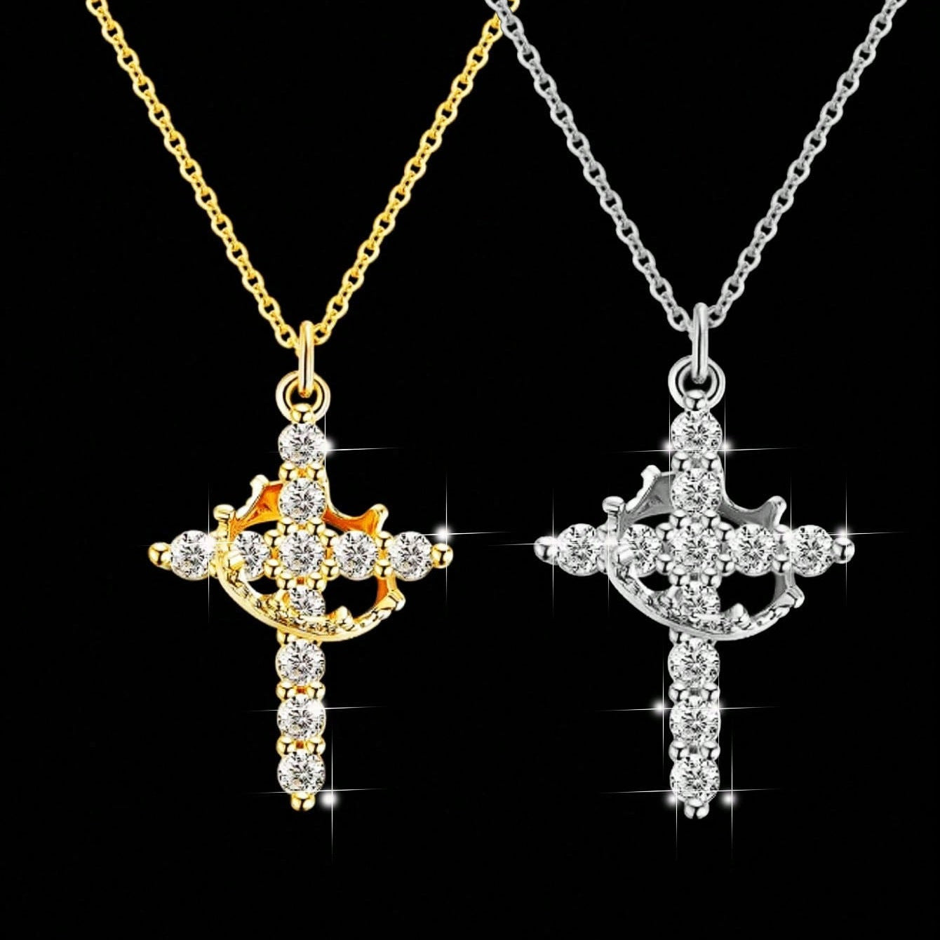 NESLEMY™Birth Gem cross crown zircon collarbone chain necklace