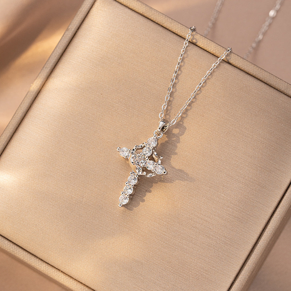 NESLEMY™Birth Gem cross crown zircon collarbone chain necklace